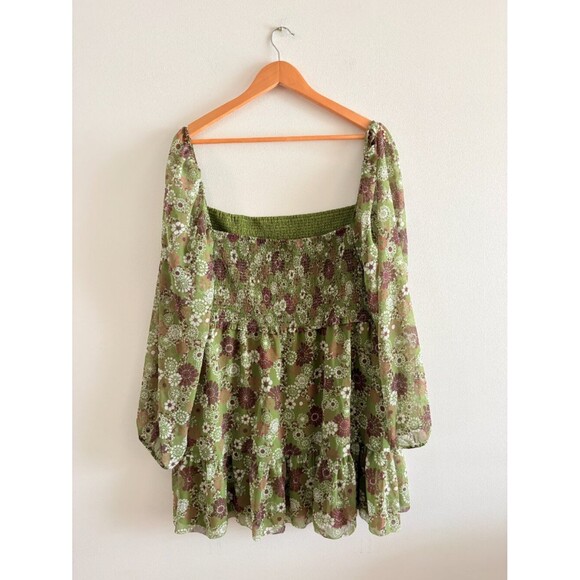 Aritzia Wilfred Tempest Mini Dress Smocked Chiffon Succulent Green Size 2XL - Picture 4 of 6